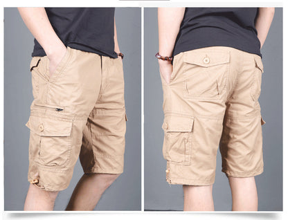 Summer Men's Multi-Pocket Workwear Shorts Small Zipper Shorts Loose Casual Pants Mid-Pants Large Pants with Loose Waist