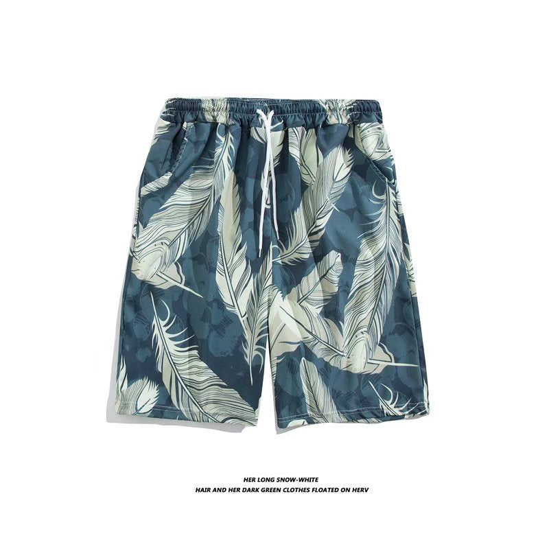 Trendy Hawaiian Beach Shorts for Men, Summer Casual Retro Printed Loose Shorts, Water-Resistant Thin Ice Silk Knee-Length Shorts