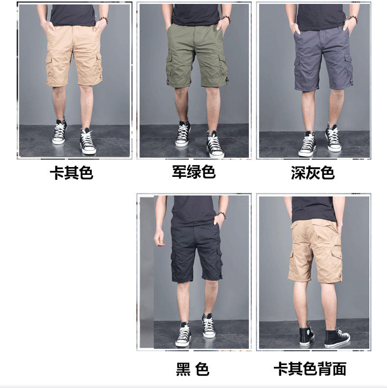 Summer Men's Multi-Pocket Workwear Shorts Small Zipper Shorts Loose Casual Pants Mid-Pants Large Pants with Loose Waist