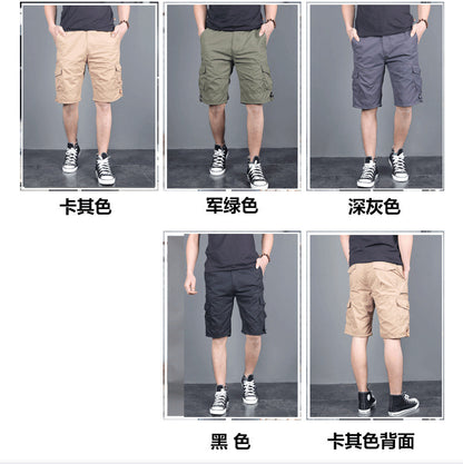 Summer Men's Multi-Pocket Workwear Shorts Small Zipper Shorts Loose Casual Pants Mid-Pants Large Pants with Loose Waist