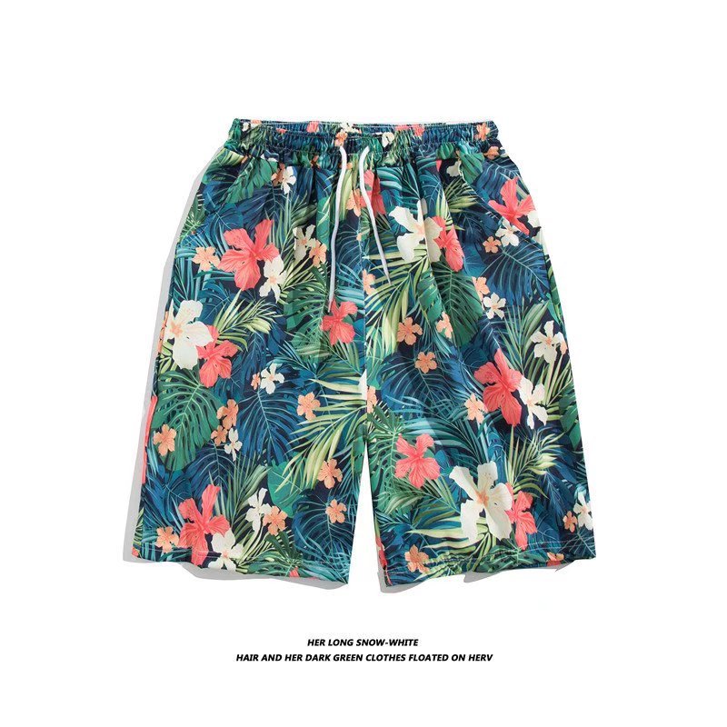 Trendy Hawaiian Beach Shorts for Men, Summer Casual Retro Printed Loose Shorts, Water-Resistant Thin Ice Silk Knee-Length Shorts