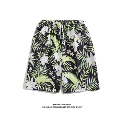 Trendy Hawaiian Beach Shorts for Men, Summer Casual Retro Printed Loose Shorts, Water-Resistant Thin Ice Silk Knee-Length Shorts