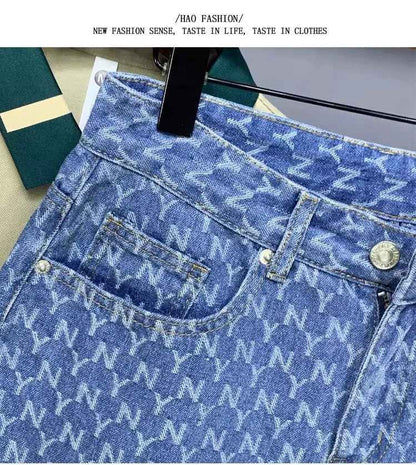 Men's Denim Shorts 2025 New Summer Thin Slim Fit American Style Five-Point Shorts Trendy Printed Pants