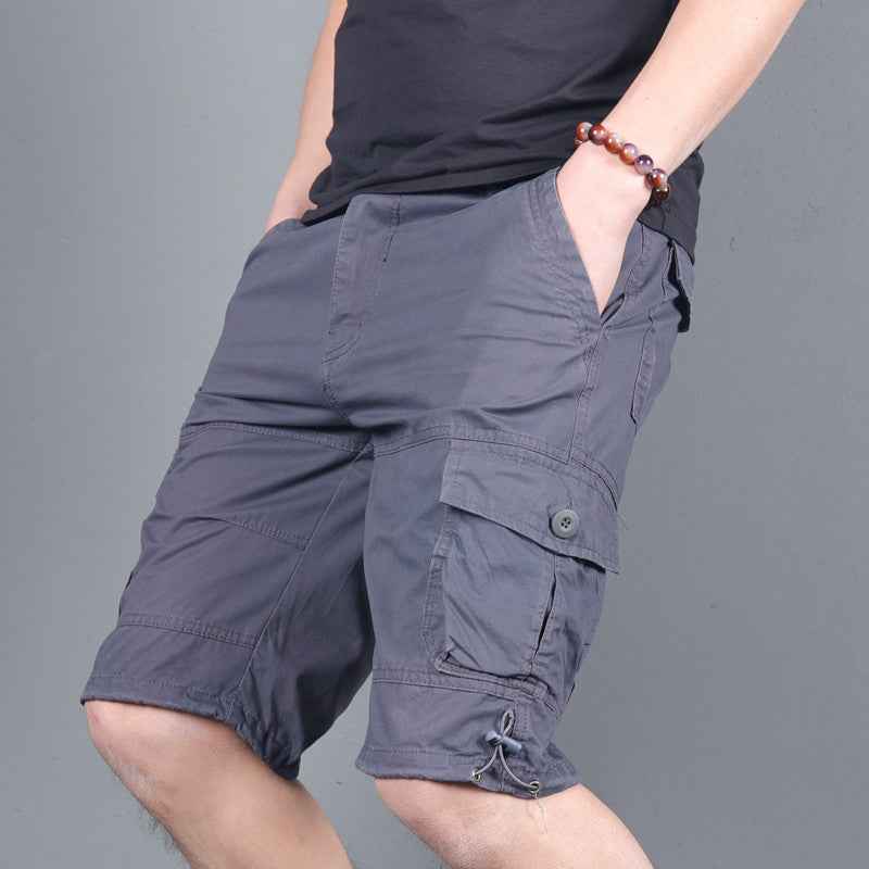 Summer Men's Multi-Pocket Workwear Shorts Small Zipper Shorts Loose Casual Pants Mid-Pants Large Pants with Loose Waist