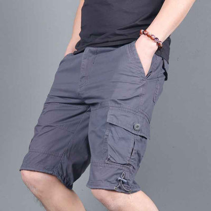 Summer Men's Multi-Pocket Workwear Shorts Small Zipper Shorts Loose Casual Pants Mid-Pants Large Pants with Loose Waist