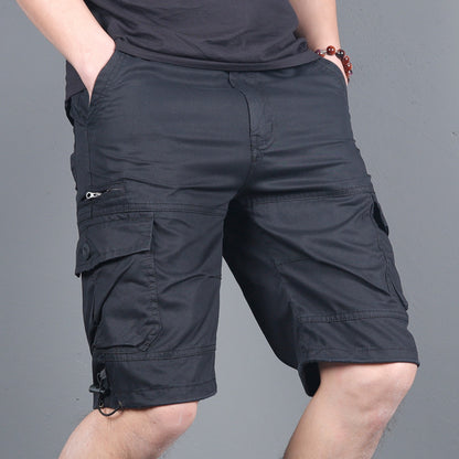 Summer Men's Multi-Pocket Workwear Shorts Small Zipper Shorts Loose Casual Pants Mid-Pants Large Pants with Loose Waist