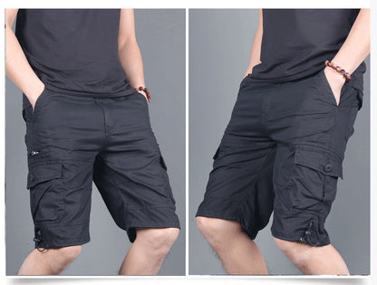 Summer Men's Multi-Pocket Workwear Shorts Small Zipper Shorts Loose Casual Pants Mid-Pants Large Pants with Loose Waist