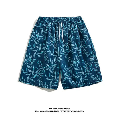 Trendy Hawaiian Beach Shorts for Men, Summer Casual Retro Printed Loose Shorts, Water-Resistant Thin Ice Silk Knee-Length Shorts