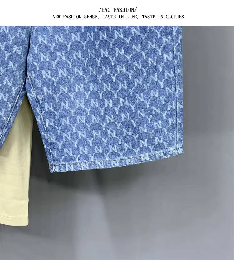 Men's Denim Shorts 2025 New Summer Thin Slim Fit American Style Five-Point Shorts Trendy Printed Pants