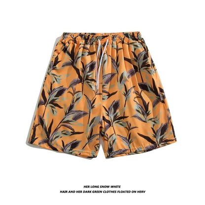 Trendy Hawaiian Beach Shorts for Men, Summer Casual Retro Printed Loose Shorts, Water-Resistant Thin Ice Silk Knee-Length Shorts