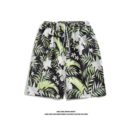 Trendy Hawaiian Beach Shorts for Men, Summer Casual Retro Printed Loose Shorts, Water-Resistant Thin Ice Silk Knee-Length Shorts