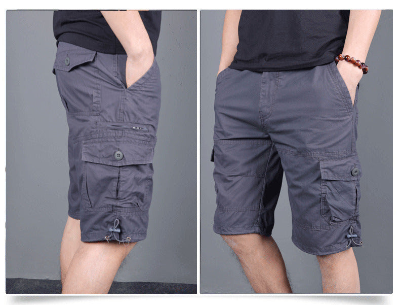 Summer Men's Multi-Pocket Workwear Shorts Small Zipper Shorts Loose Casual Pants Mid-Pants Large Pants with Loose Waist