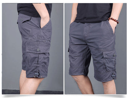 Summer Men's Multi-Pocket Workwear Shorts Small Zipper Shorts Loose Casual Pants Mid-Pants Large Pants with Loose Waist