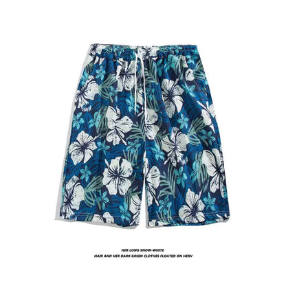 Trendy Hawaiian Beach Shorts for Men, Summer Casual Retro Printed Loose Shorts, Water-Resistant Thin Ice Silk Knee-Length Shorts