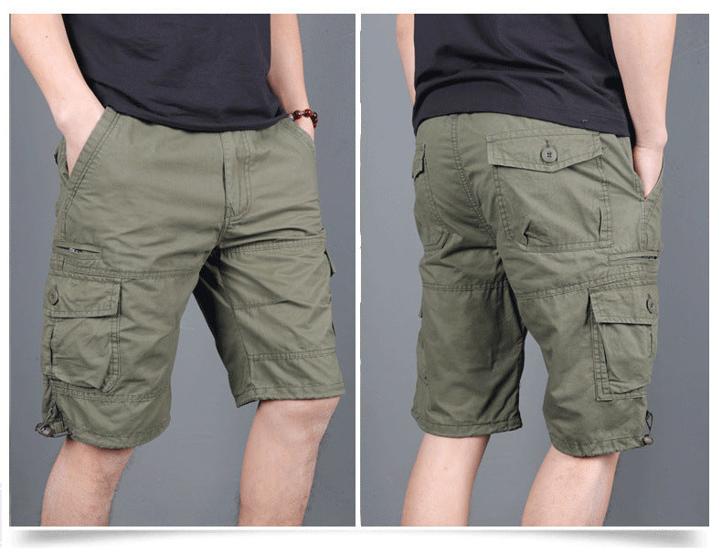 Summer Men's Multi-Pocket Workwear Shorts Small Zipper Shorts Loose Casual Pants Mid-Pants Large Pants with Loose Waist