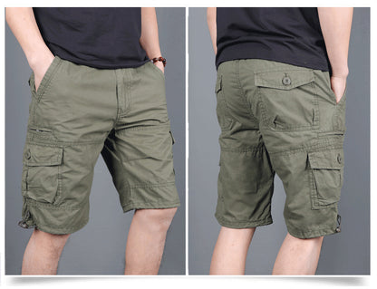 Summer Men's Multi-Pocket Workwear Shorts Small Zipper Shorts Loose Casual Pants Mid-Pants Large Pants with Loose Waist