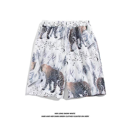 Trendy Hawaiian Beach Shorts for Men, Summer Casual Retro Printed Loose Shorts, Water-Resistant Thin Ice Silk Knee-Length Shorts