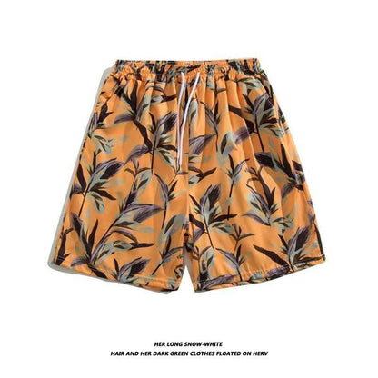 Trendy Hawaiian Beach Shorts for Men, Summer Casual Retro Printed Loose Shorts, Water-Resistant Thin Ice Silk Knee-Length Shorts