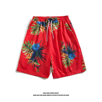Trendy Hawaiian Beach Shorts for Men, Summer Casual Retro Printed Loose Shorts, Water-Resistant Thin Ice Silk Knee-Length Shorts