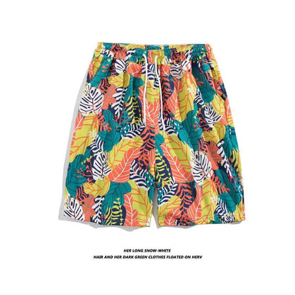 Trendy Hawaiian Beach Shorts for Men, Summer Casual Retro Printed Loose Shorts, Water-Resistant Thin Ice Silk Knee-Length Shorts