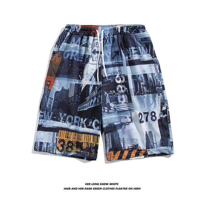 Trendy Hawaiian Beach Shorts for Men, Summer Casual Retro Printed Loose Shorts, Water-Resistant Thin Ice Silk Knee-Length Shorts