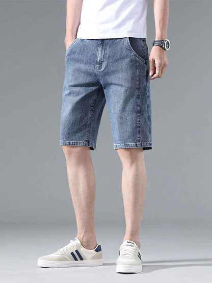 Fashionable and Cool Denim Shorts for Men in Summer New Versatile Straight Casual Trendy Brand Design Five-Quarter Pants for Men