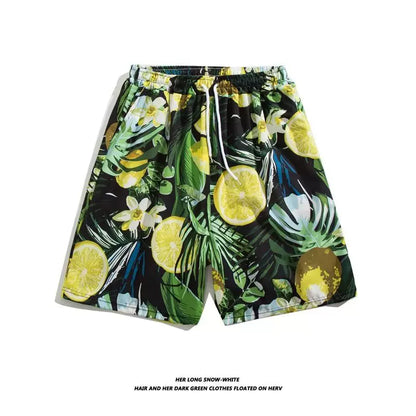 Trendy Hawaiian Beach Shorts for Men, Summer Casual Retro Printed Loose Shorts, Water-Resistant Thin Ice Silk Knee-Length Shorts