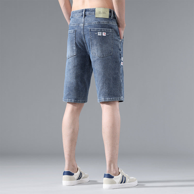 Fashionable and Cool Denim Shorts for Men in Summer New Versatile Straight Casual Trendy Brand Design Five-Quarter Pants for Men