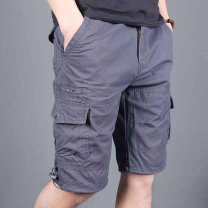 Summer Men's Multi-Pocket Workwear Shorts Small Zipper Shorts Loose Casual Pants Mid-Pants Large Pants with Loose Waist