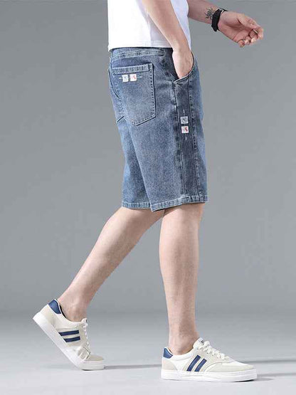 Fashionable and Cool Denim Shorts for Men in Summer New Versatile Straight Casual Trendy Brand Design Five-Quarter Pants for Men