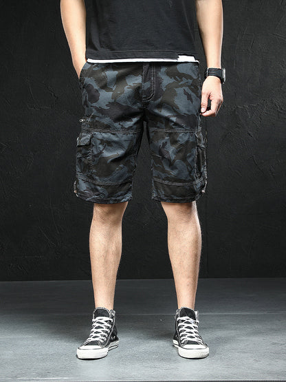 Summer Men's Multi-Pocket Workwear Shorts Small Zipper Shorts Loose Casual Pants Mid-Pants Large Pants with Loose Waist