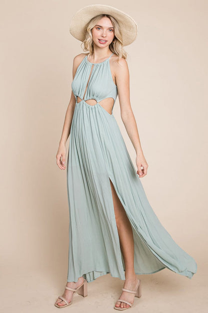 Front Split Halter Maxi Dress