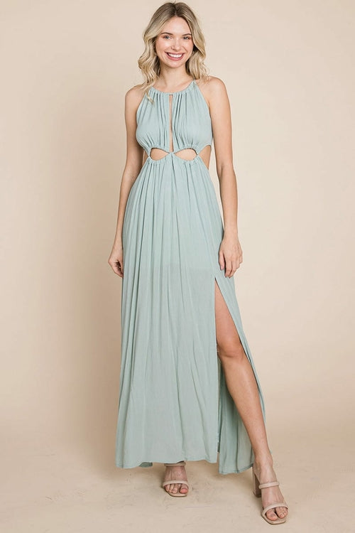 Front Split Halter Maxi Dress