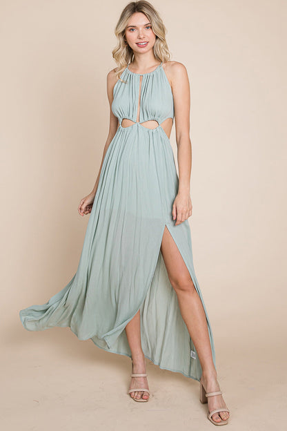 Front Split Halter Maxi Dress