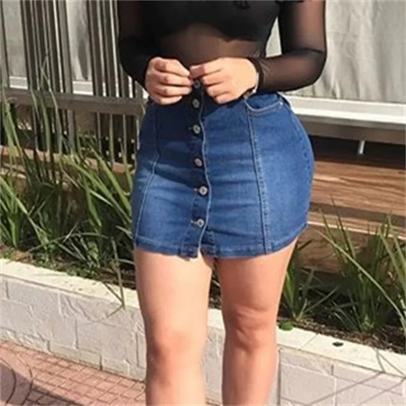 2024 Summer Slim Wrap Hip Denim Skirt Women Single-breasted Splicing Half-body Dress Female Fashion Office Commuter Casual Wear