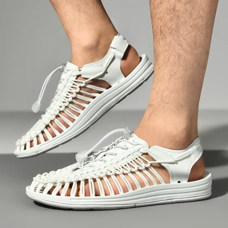 Women Sandals Fashion Handmade Weaving Design Beach Slippers Men Summer Breathable Casual Flat Sandals Outdoor Couples Big Size
