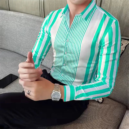 10 Color Striped Men's Shirt Large Size Breathable Casual Men's Top Comfortable Fabric Long Sleeve Shirt Lapel Fast Shipping