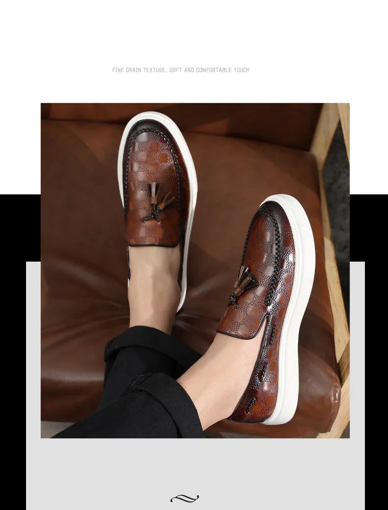 Men Casual Shoes Breathable Leather Loafers Business Office Shoes For Men Driving Moccasins Comfortable Slip On Tassel Shoe