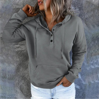 2026 Autumn New Women Loose Fit Hooded Sweatshirt Drawstring Pocket Design Long Sleeve Casual Daily Streetwear Fashion Tops