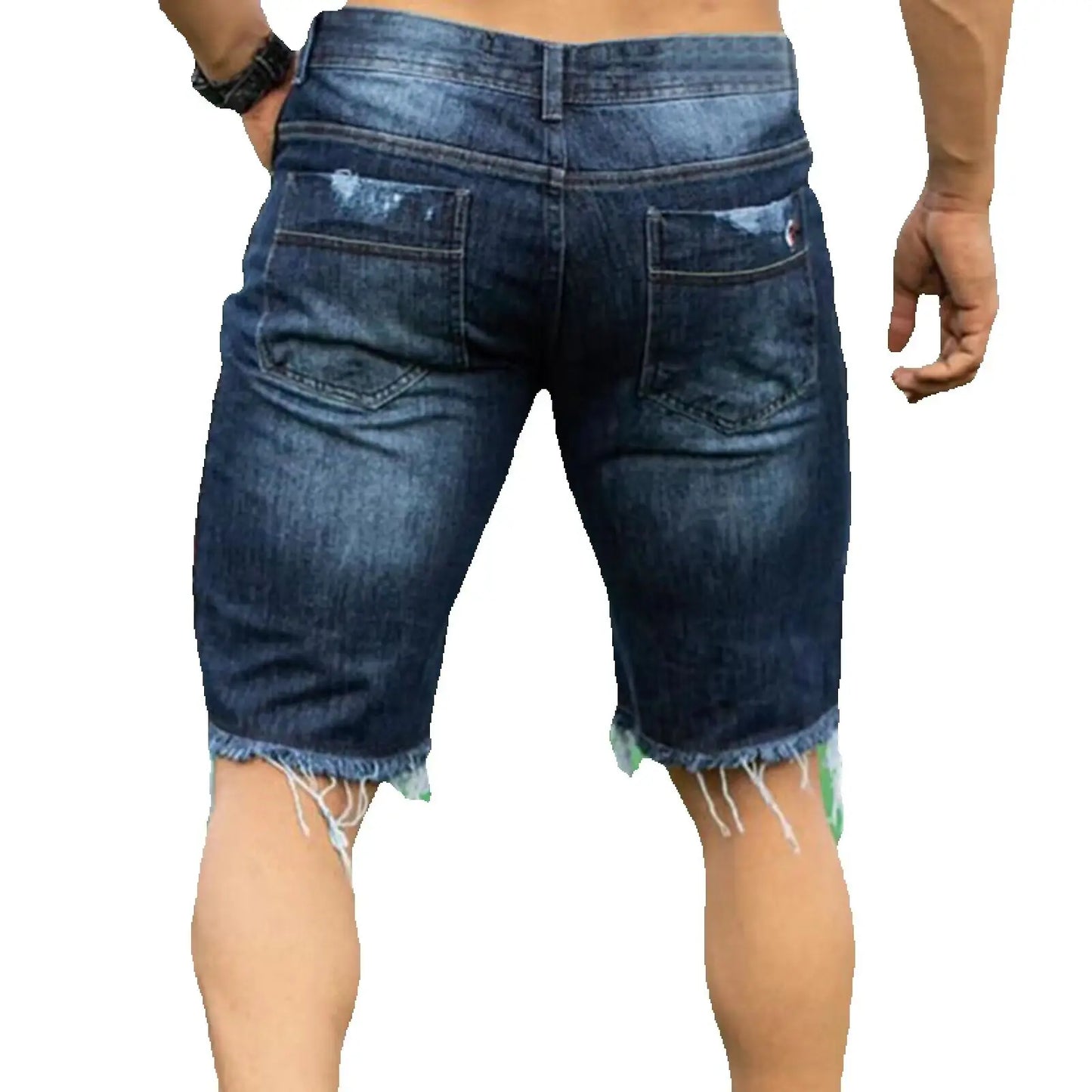2026 New Hole-washed Water Buffalo Denim Short Pants - Men's Trendy Loose Straight Five-Piece Casual Shorts - Summer New Style
