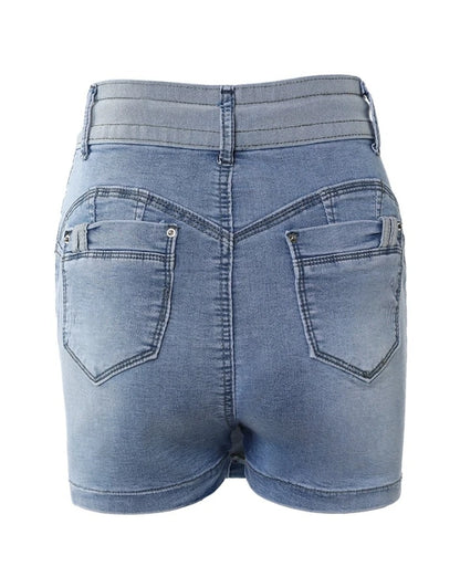 Women's Shorts 2025 Summer Fashion Contrast Binding Ripped Drawstring High Waist Pocket Design Streetwear Casual Denim Skorts