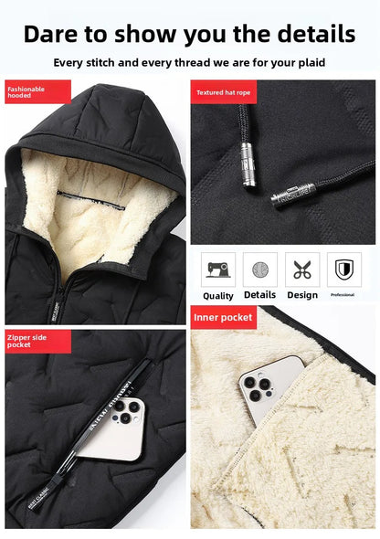 Men's hooded warm short jacket winter zipper pocket jacket outdoor sports and leisure work clothes windproof cotton jacket