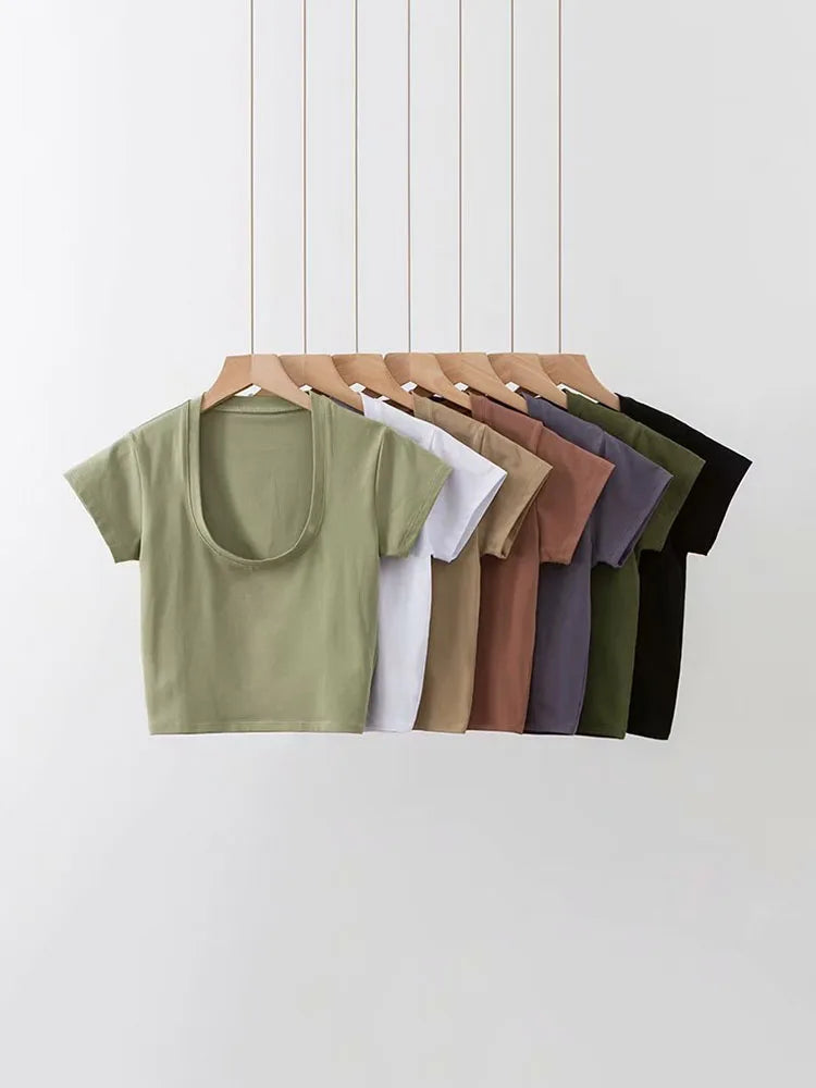 Women's Solid U-Neck Crop Top