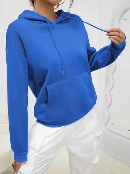 Solid Color Casual Hoodie For Female Pocket Creative Sweatshirts All-Match Street Clothes Womens Fleece Unisex Pullovers