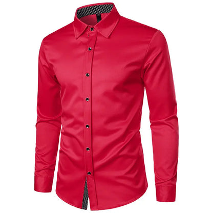 New Men's Casual Long Sleeve Shirt Black/Red/White Available European Size S-XXL
