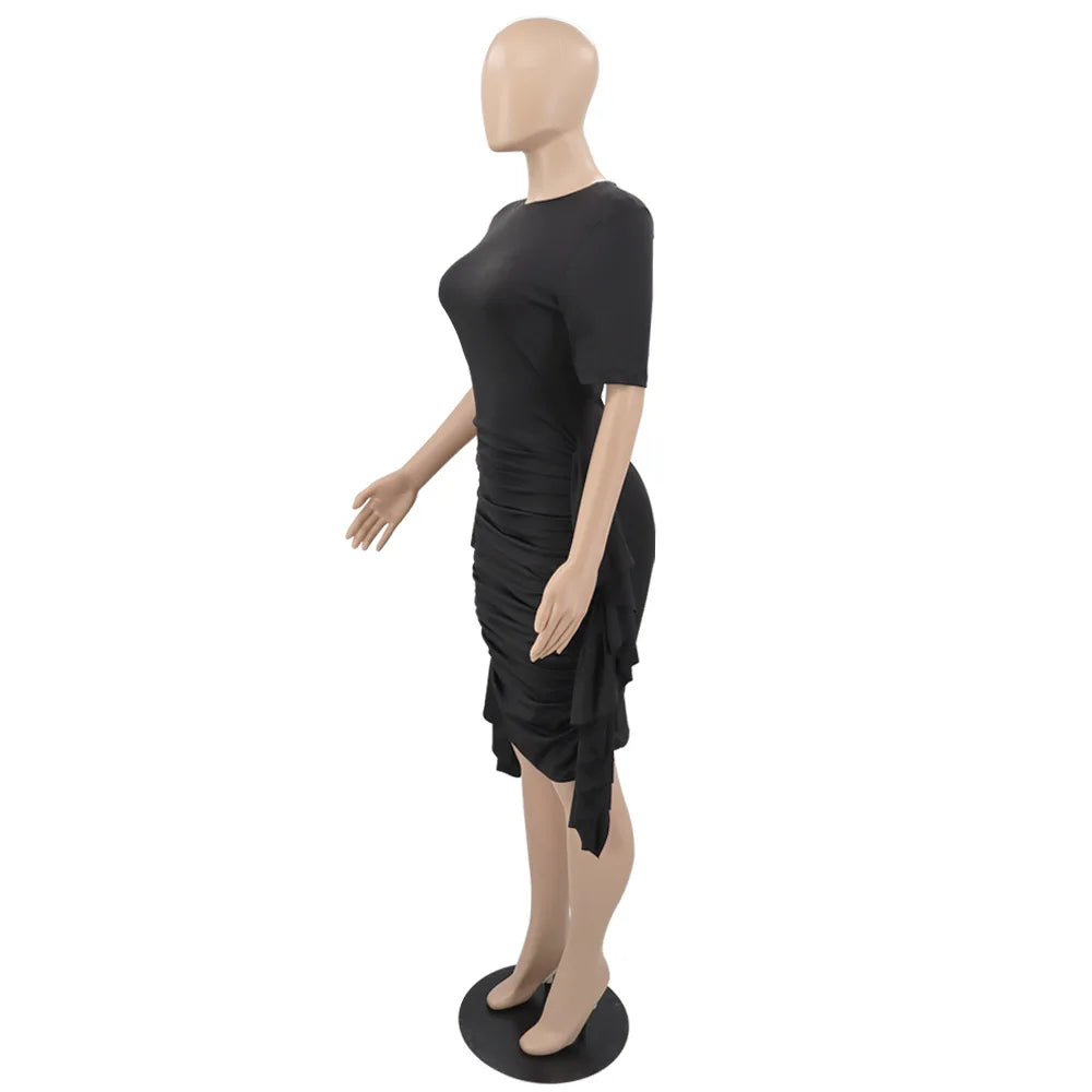 African Dresses for Women Summer Elegant African Short Sleeve O-neck Ruffled Skinny Slim Party Evening Dress African Clothing