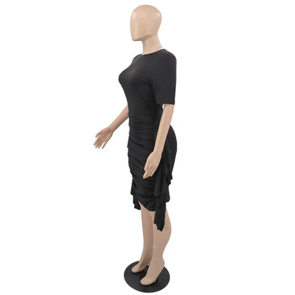 African Dresses for Women Summer Elegant African Short Sleeve O-neck Ruffled Skinny Slim Party Evening Dress African Clothing