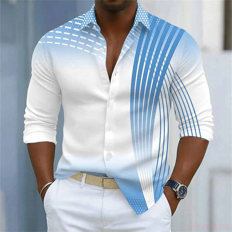 Men's Shirt Gradient Striped Long Sleeved Shirt Casual Business Collar Shirt Spring and Autumn New Trend Men's Top XS-6XL Size