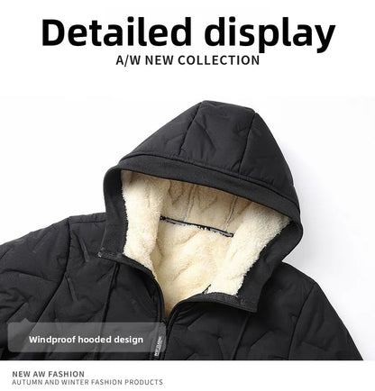 Men's hooded warm short jacket winter zipper pocket jacket outdoor sports and leisure work clothes windproof cotton jacket