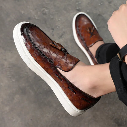 Men Casual Shoes Breathable Leather Loafers Business Office Shoes For Men Driving Moccasins Comfortable Slip On Tassel Shoe